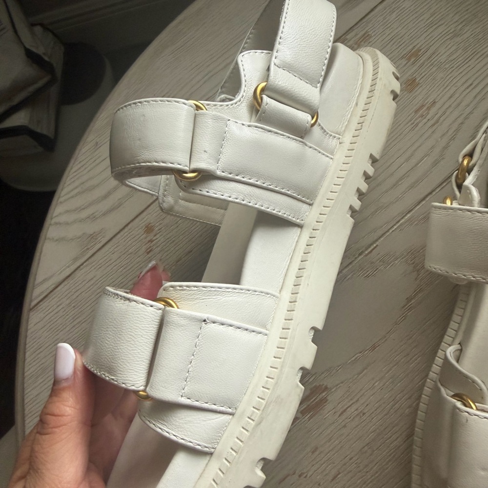Dior White Leather Sandals with Gold Logo - Picture 6 of 10